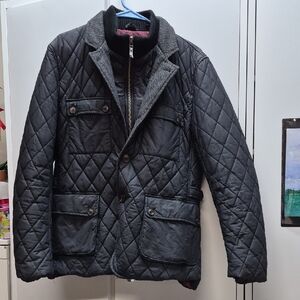 Ted Baker Quilted Black Field Jacket with Contrast Gray Collar